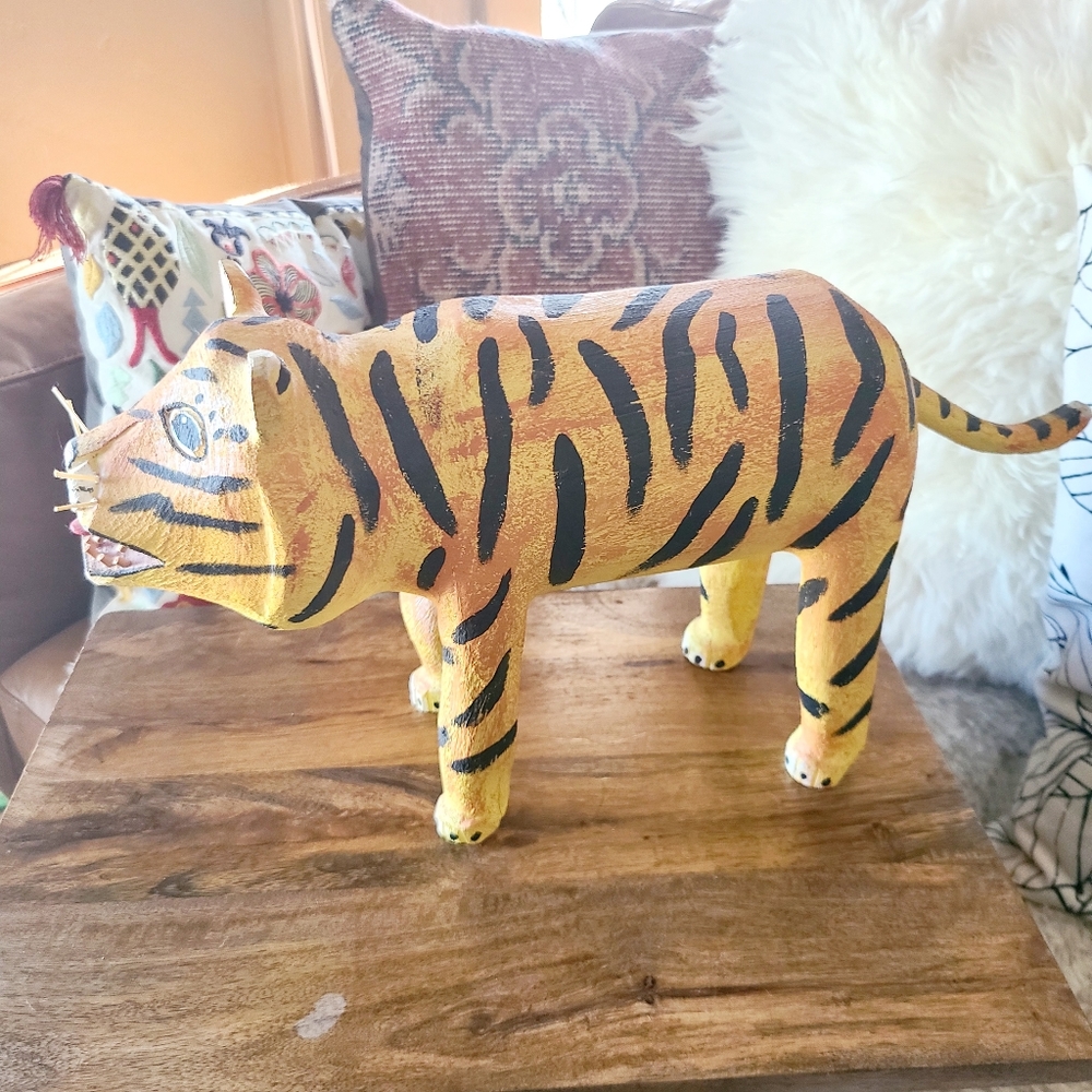Handmade Wood Tiger from Oaxaca Mexico